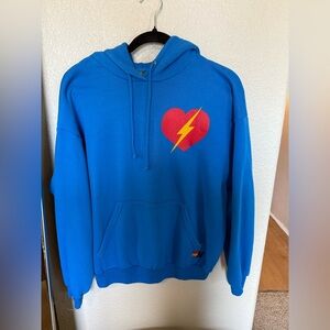 Aviator Nation Bolt Heart Relaxed Pullover Hoodie Blue Unisex New
